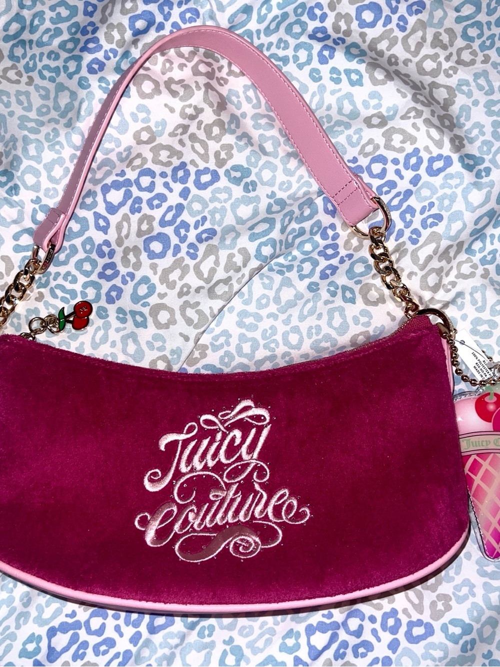 New Pink Juicy Couture Purse Satchel Bag Handbag Ice Cream Charm Terry Cloth